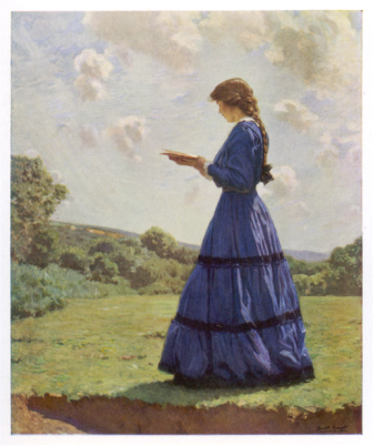 Girl Stands in a Field Reading Her Book / Harold Knight